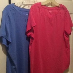 Pink and blue 2X embellished knit tops
